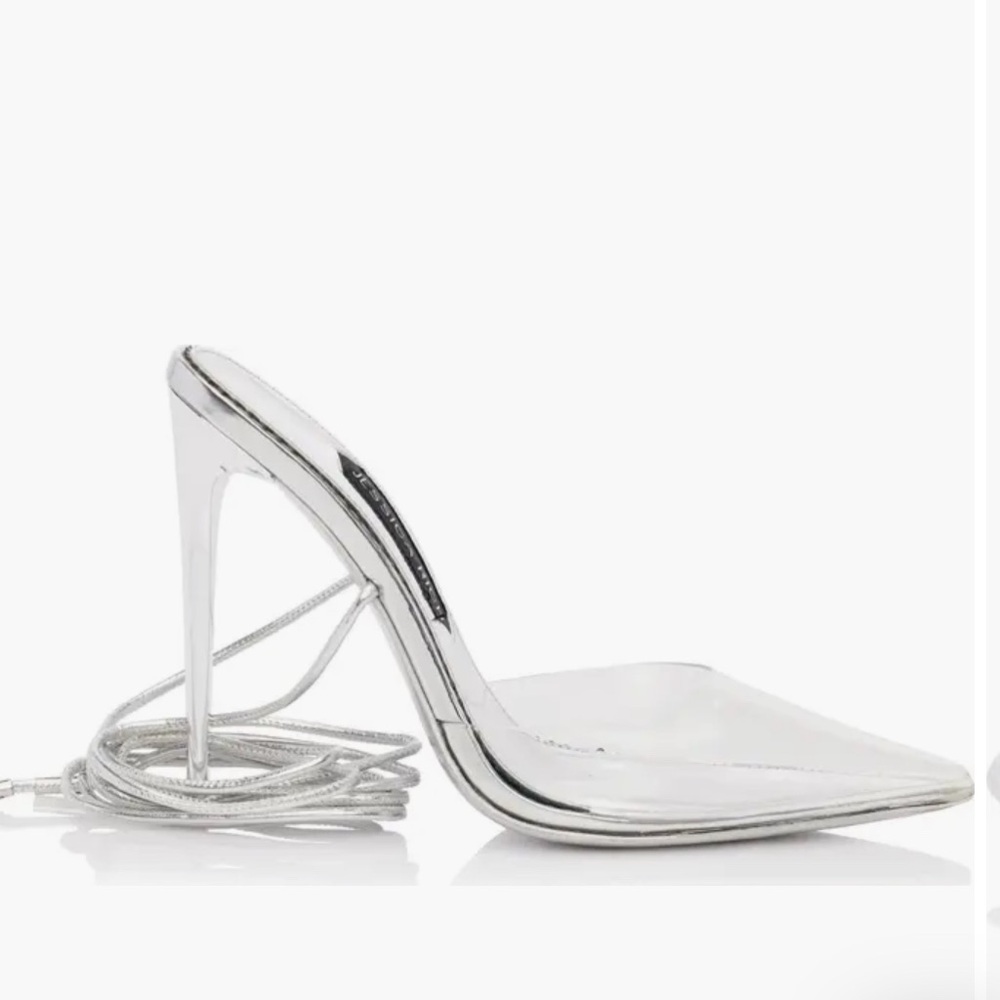 Jessica Rich - Bella Stiletto’s  Silver High Heeled Sexy Wrap up Ankle Straps - Picture 2 of 3